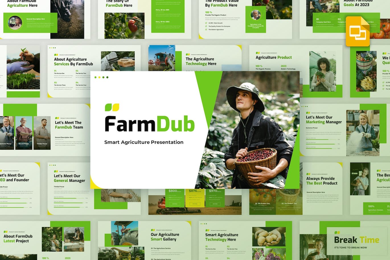 农业概况简介Google幻灯片设计模板 FarmDub – Agriculture Profile Google Slides 幻灯图表 sucaiwan.com