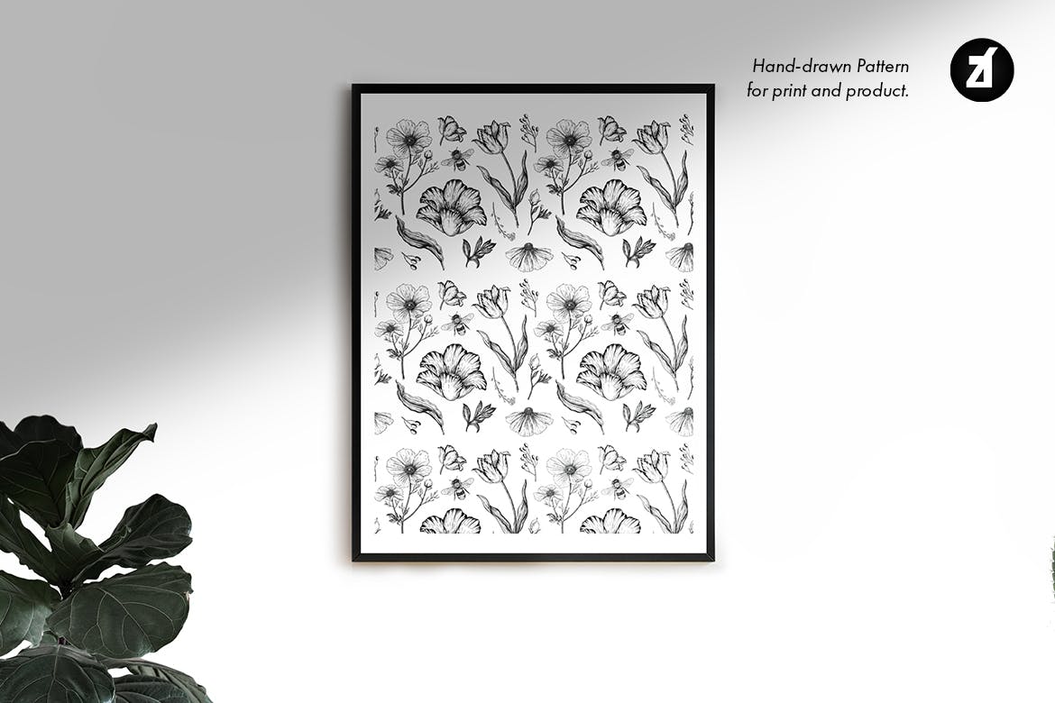 郁金香&罂粟复古插画和图案 Tulip and poppy vintage illustration and pattern 图片素材 sucaiwan.com