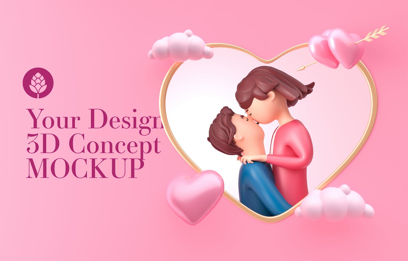 情人节3D装饰手机屏幕样机图psd素材 Set Valentine’s Day Concept with Mobile Mockup 样机素材 sucaiwan.com