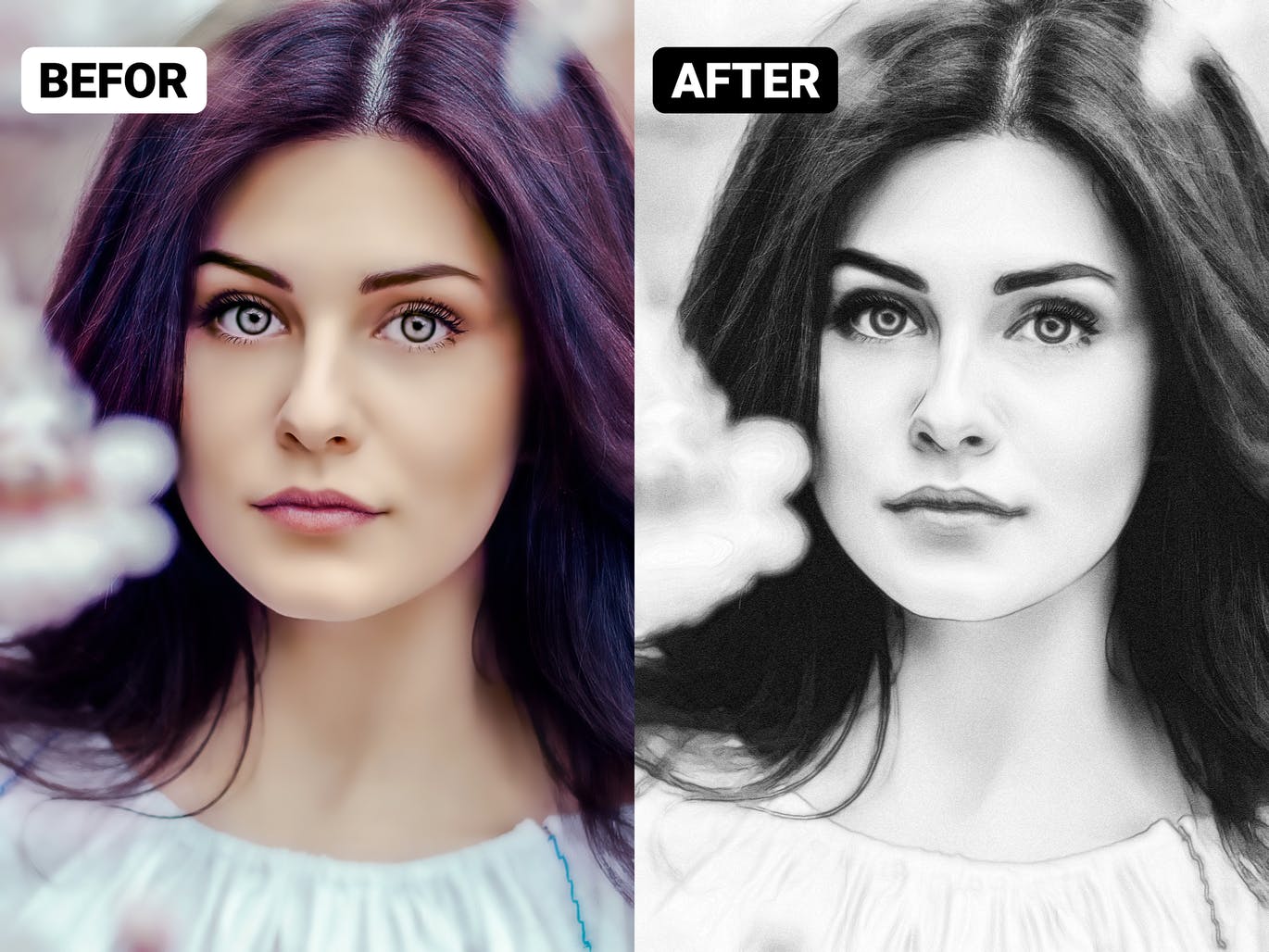 铅笔画效果照片处理PS动作 Pencil Drawings Effect Photoshop Action 插件预设 sucaiwan.com