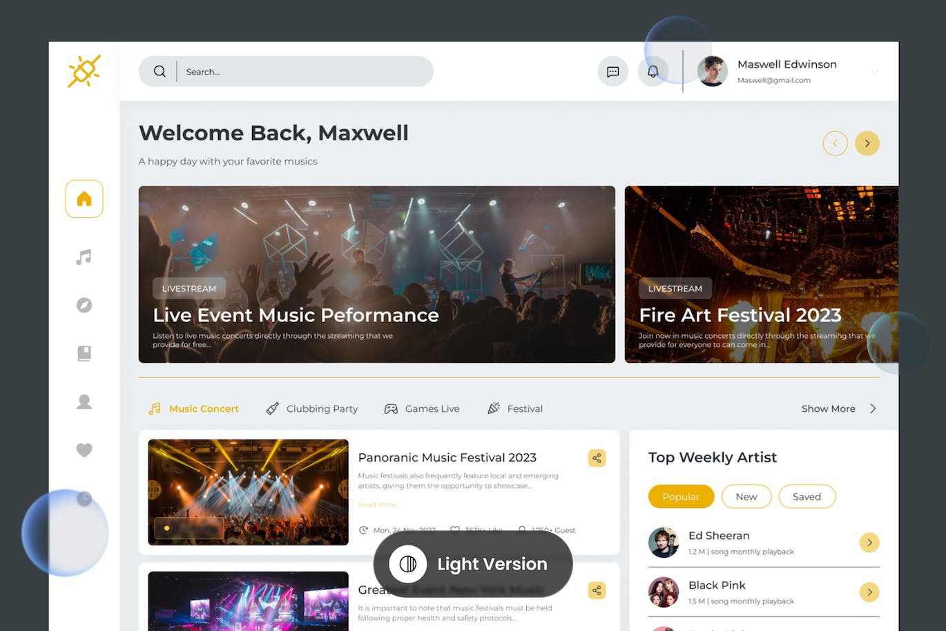 音乐节网站后台仪表盘设计模板 Noisic – Music Festival Dashboard APP UI sucaiwan.com