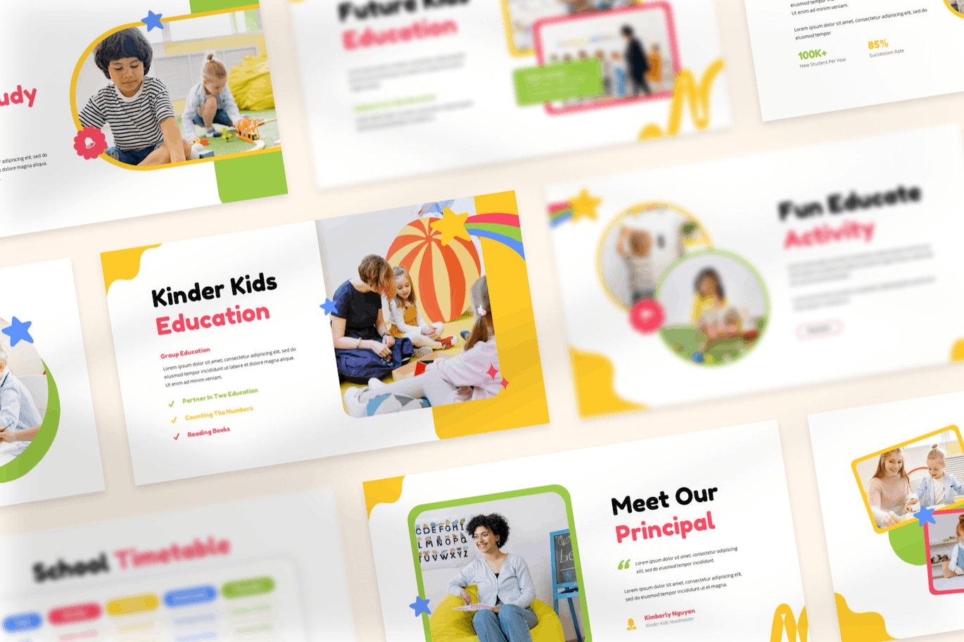 幼儿园和学前班PPT模板 Kinder Kids – Kindergarten & Preschool Powerpoint 幻灯图表 sucaiwan.com
