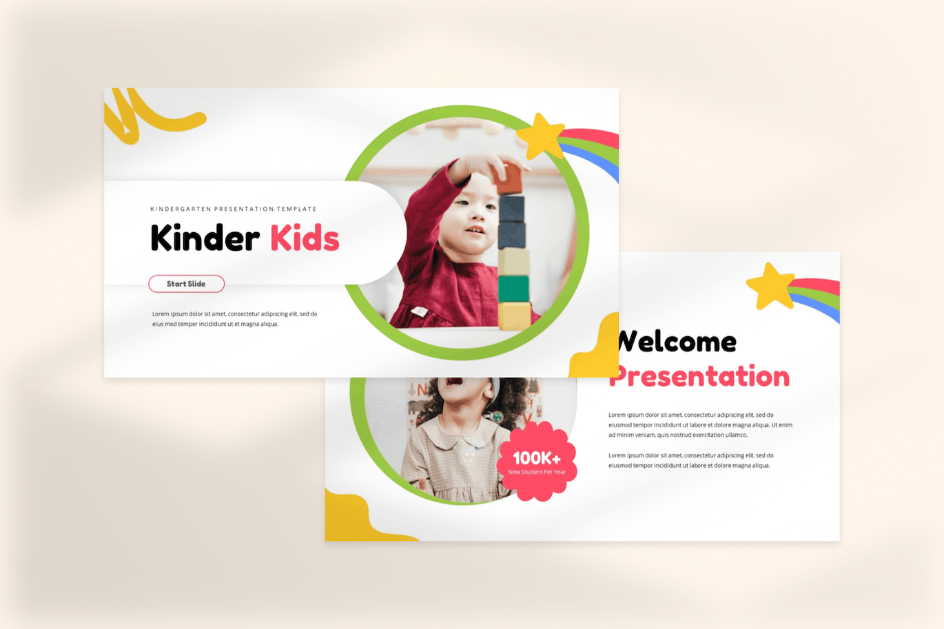 幼儿园和学前班PPT模板 Kinder Kids – Kindergarten & Preschool Powerpoint 幻灯图表 sucaiwan.com