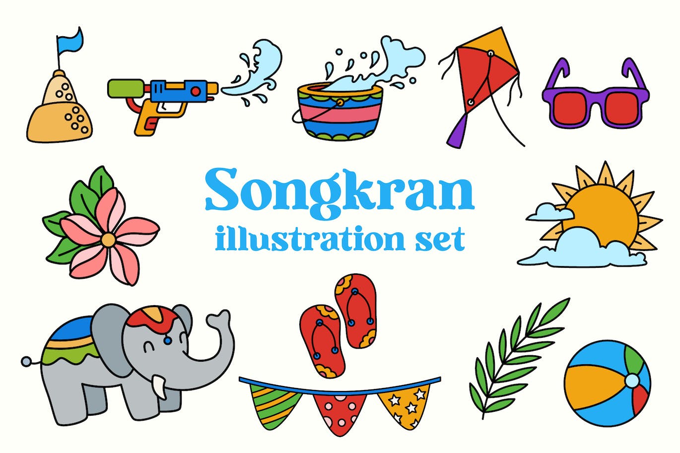 宋干节泼水节元素插画集 Songkran Illustration Set 图片素材 sucaiwan.com