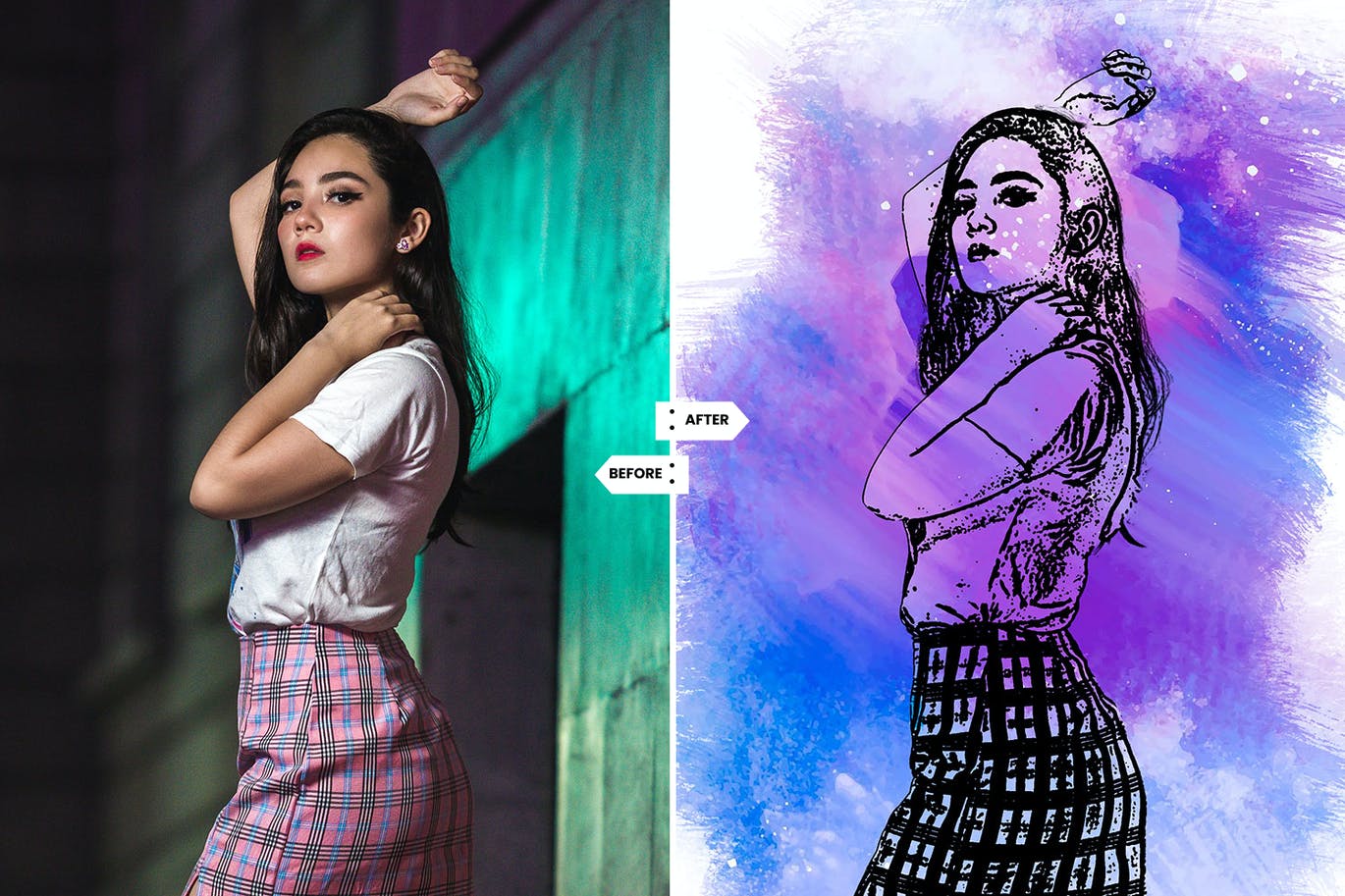 手绘绘画照片效果PS动作 Hand Drawing Photoshop Action 插件预设 sucaiwan.com