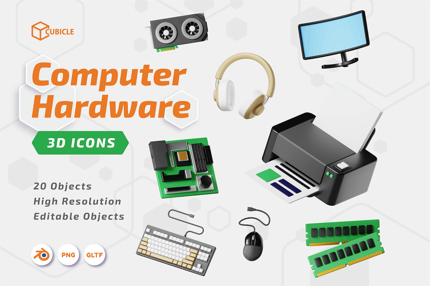 计算机硬件3D图标 Cubicle – Computer Hardware 3D Icon 图标素材 sucaiwan.com