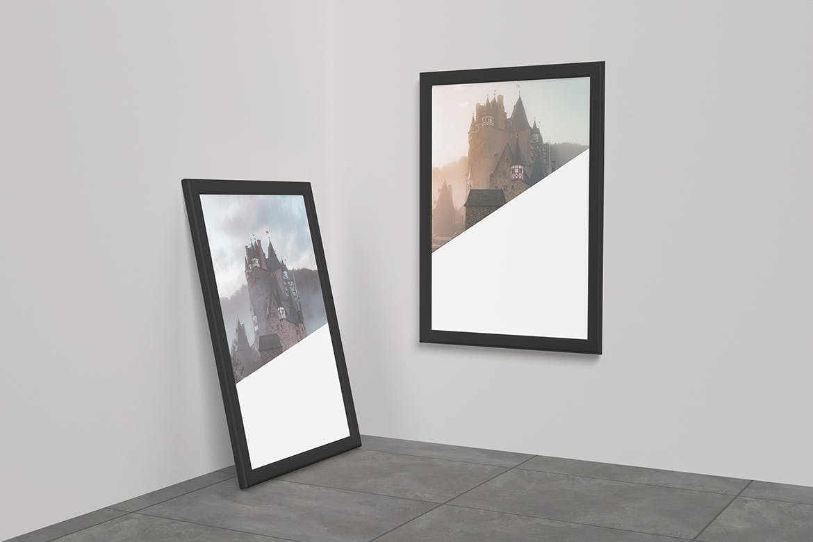 墙角作品展示画框架样机图psd模板 Frame Mockup 样机素材 sucaiwan.com