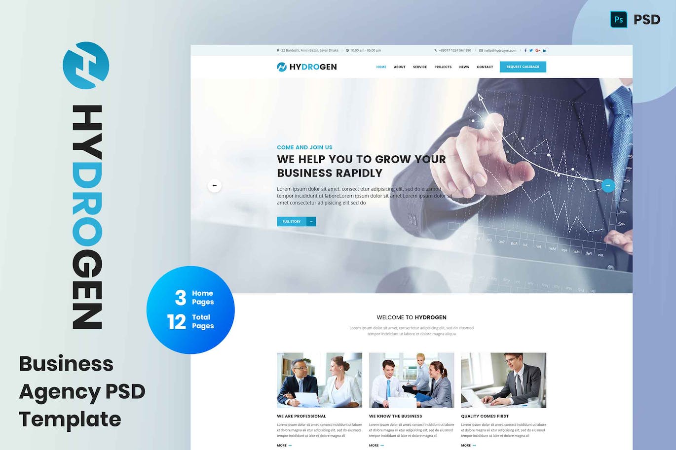 公司和商业网站着陆页PSD模板 Hydrogen – Corporate & Business Psd Template APP UI sucaiwan.com