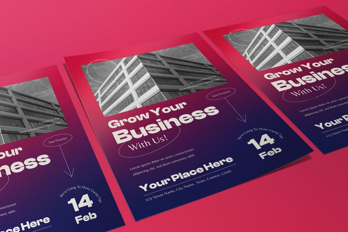 渐变色商业海报模板 Fuscia Gradient Business Flyer 设计素材 sucaiwan.com