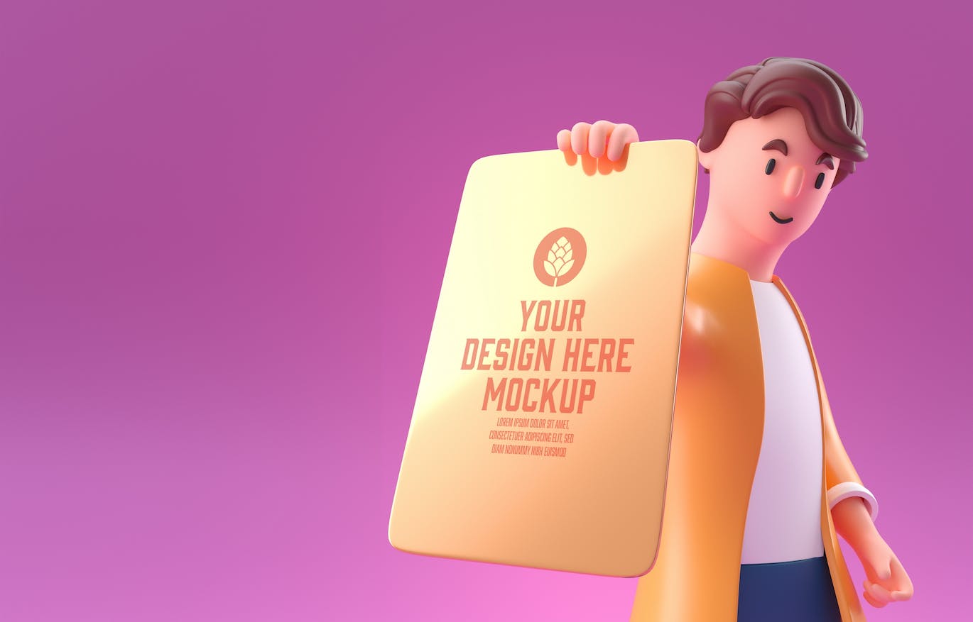 3D角色白板&手机屏幕展示样机图psd素材 Set People with white Board and Mobile Mockup 样机素材 sucaiwan.com