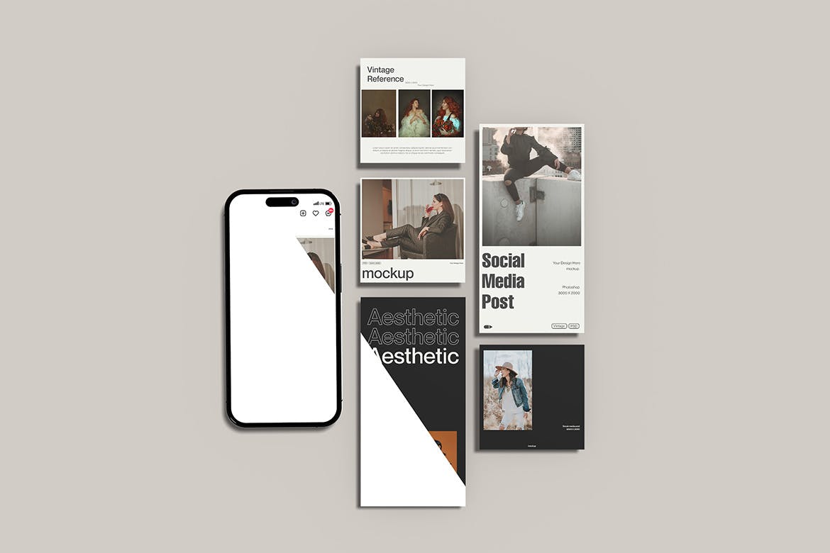 极简主义Instagram&屏幕手机样机 Minimalist Instagram Mockup 样机素材 sucaiwan.com