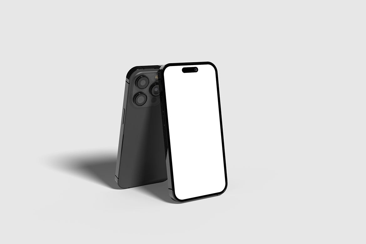 背靠摆放iPhone 14 Pro手机样机图 iPhone 14 Pro Mockup 样机素材 sucaiwan.com