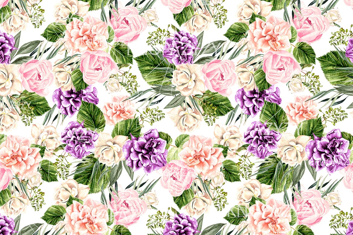 16个水彩多彩花朵图案素材 16 Watercolor Pattern 图片素材 sucaiwan.com