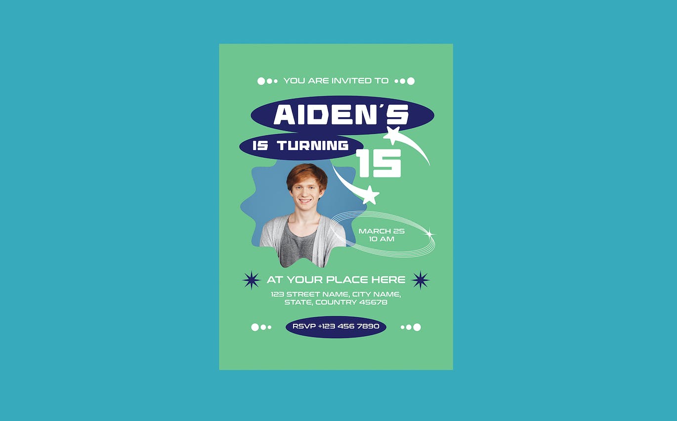 生日邀请函设计模板 Y2K Mcbling Birthday Invitation 设计素材 sucaiwan.com