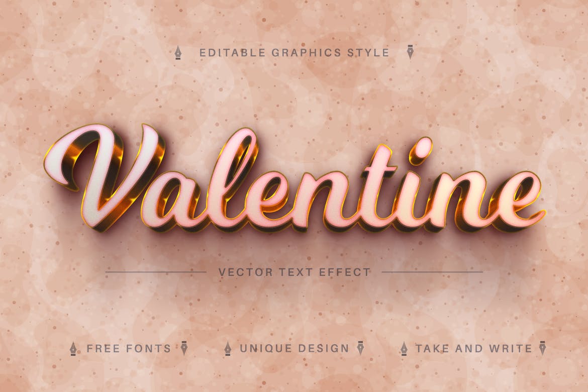 情人节亮金色矢量文字效果字体样式 Valentine Gold – Editable Text Effect, Font Style 插件预设 sucaiwan.com