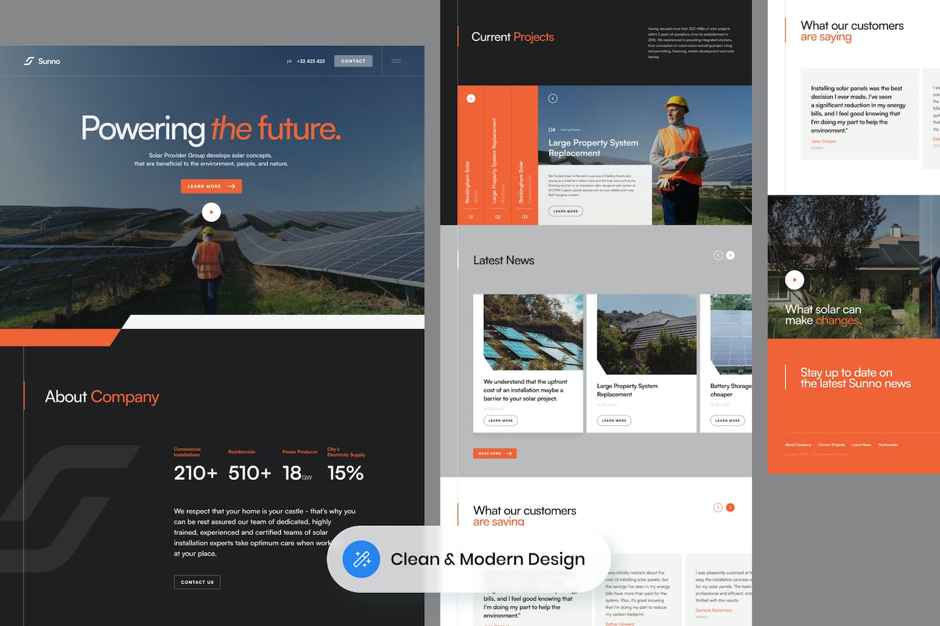 太阳能电池板供应商公司网站着陆页UI设计模板 Sunno – Solar Panel Provider Company Landing Page APP UI sucaiwan.com
