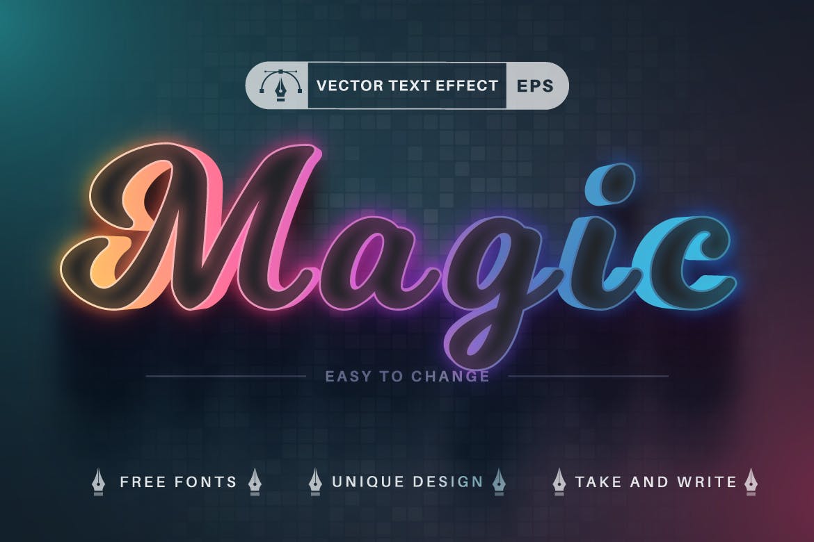 10种渐变彩虹矢量文字效果字体样式 Set 10 Rainbow Editable Text Effects, Font Styles 插件预设 sucaiwan.com