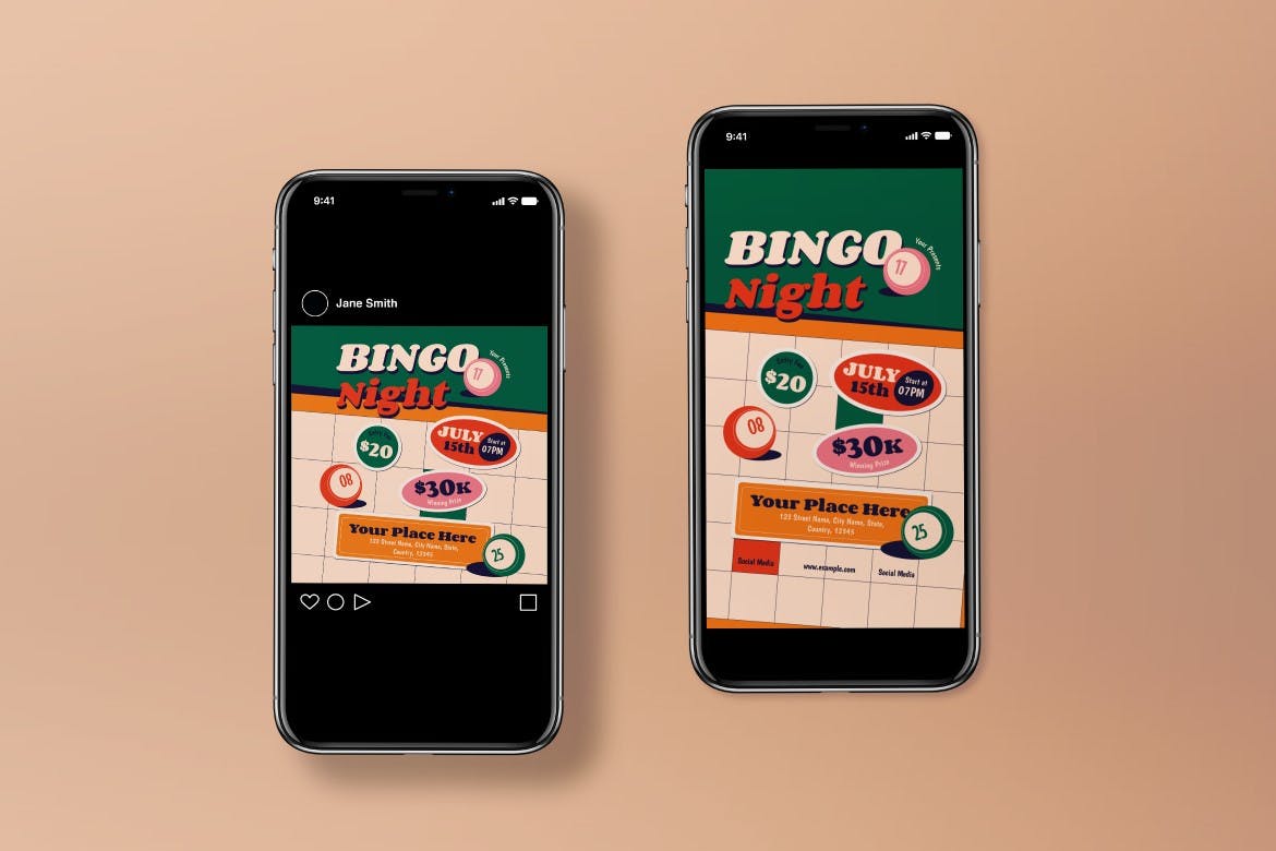 白色平面设计宾果之夜宣传单素材 White Flat Design Bingo Night Flyer Set 设计素材 sucaiwan.com
