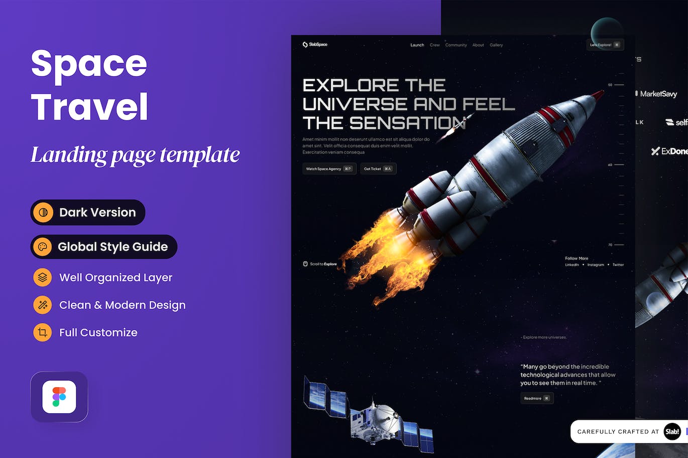 太空旅行网站着陆页设计模板 Slabspace – Space Travel Landing Page APP UI sucaiwan.com