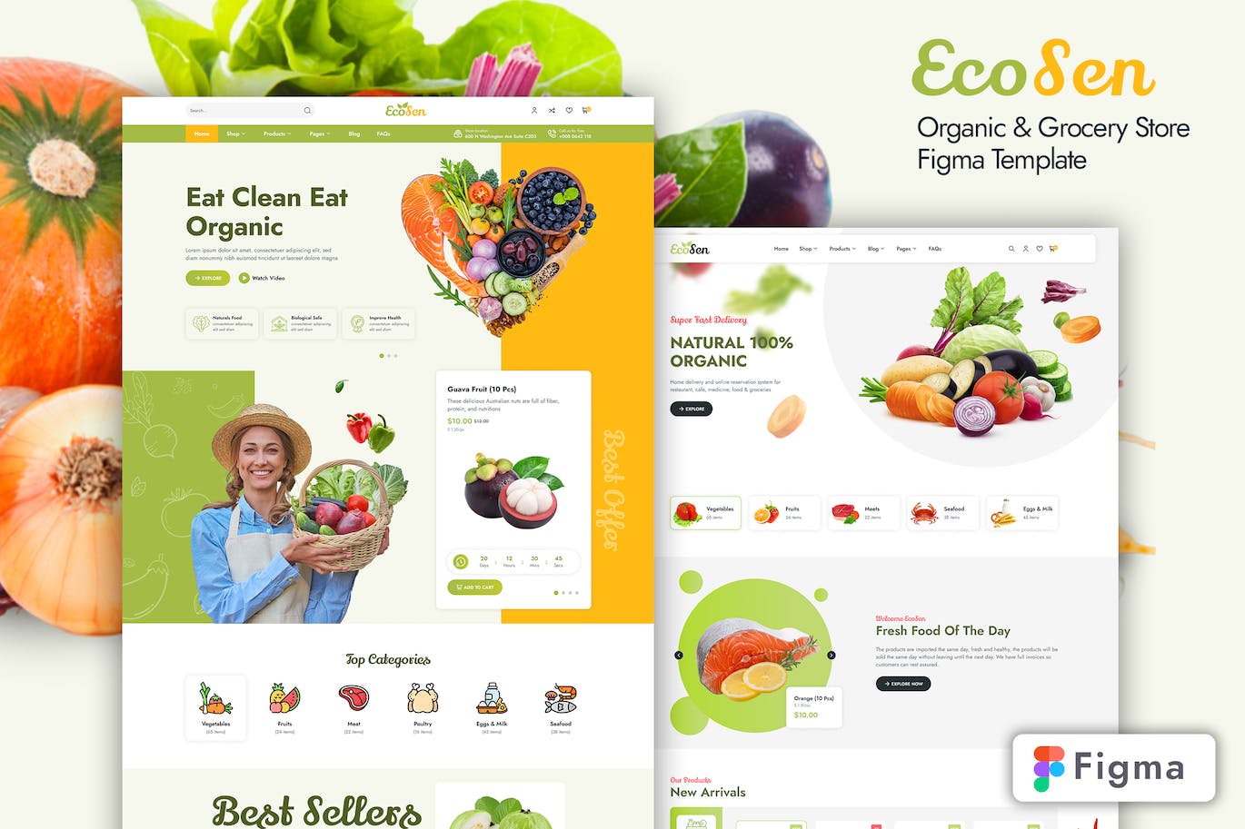 有机商店电子商务网站布局UI设计fig模板 EcoSen – Organic Store eCommerce Figma Template APP UI sucaiwan.com