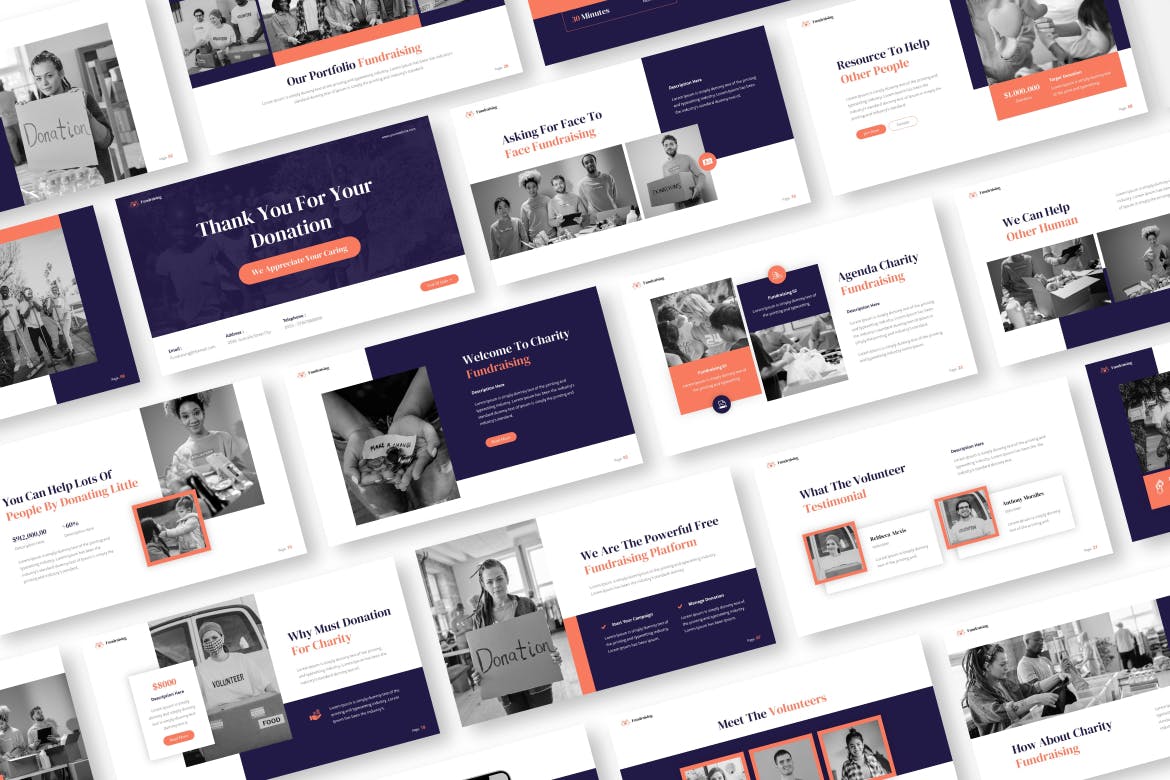 慈善筹款活动谷歌幻灯片演示模板 Charity Fundraising Google Slides 幻灯图表 sucaiwan.com