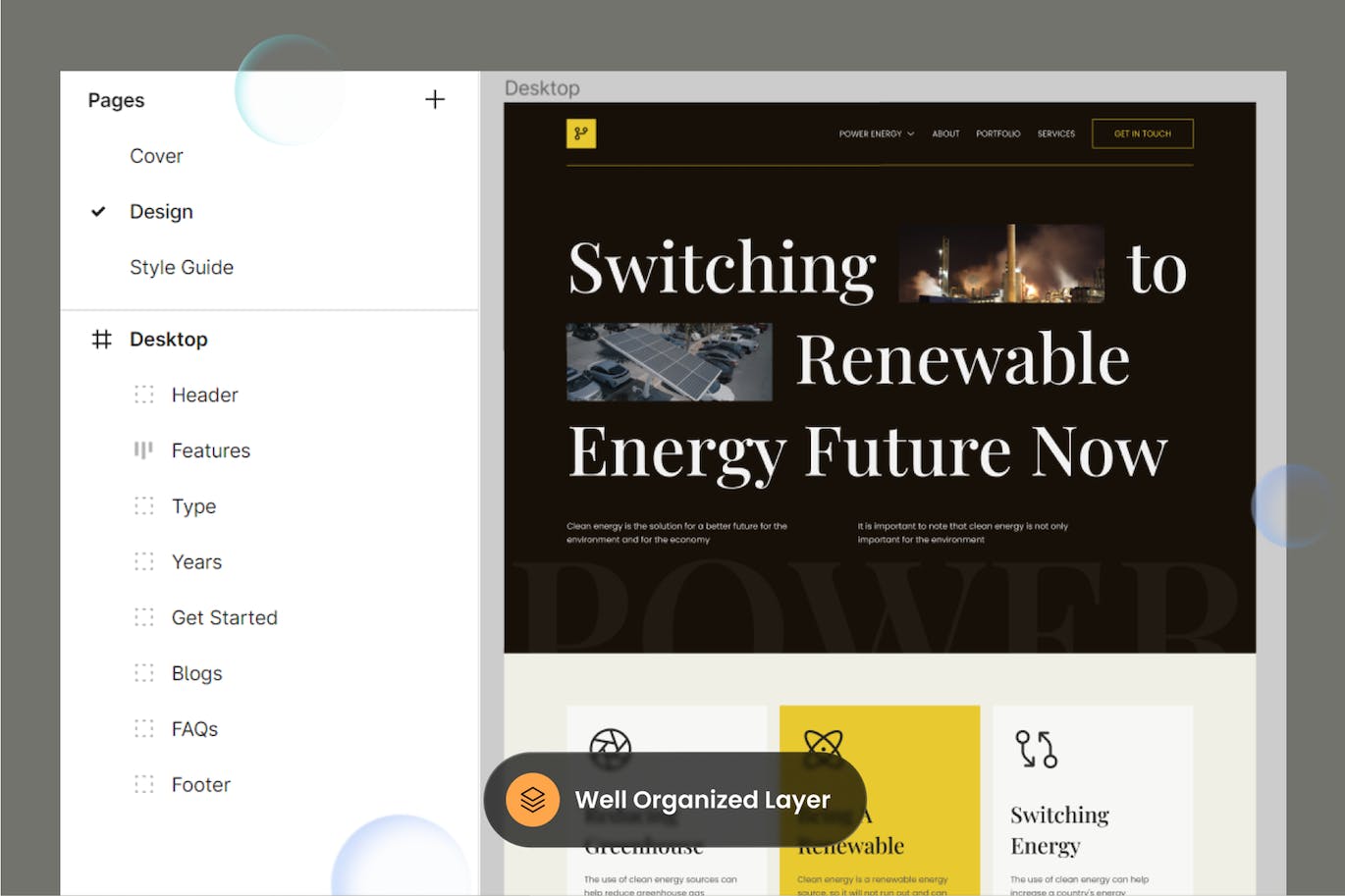 可再生能源网站着陆页面设计模板 Onicrom – Clean Energy Landing Page APP UI sucaiwan.com