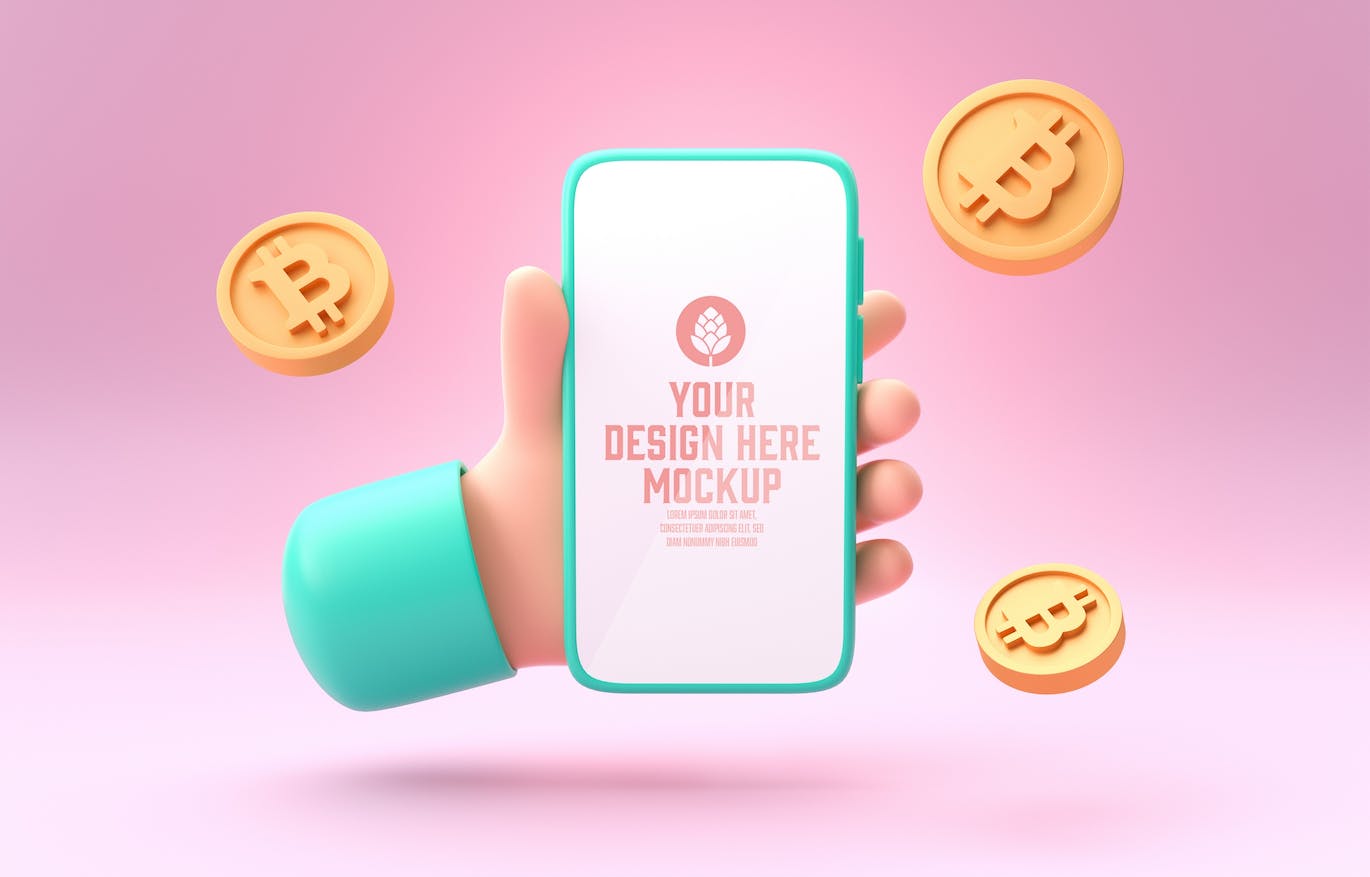 3D钱币概念手机屏幕样机图psd素材 Smartphone With Objects. Money Concept Mockup 样机素材 sucaiwan.com