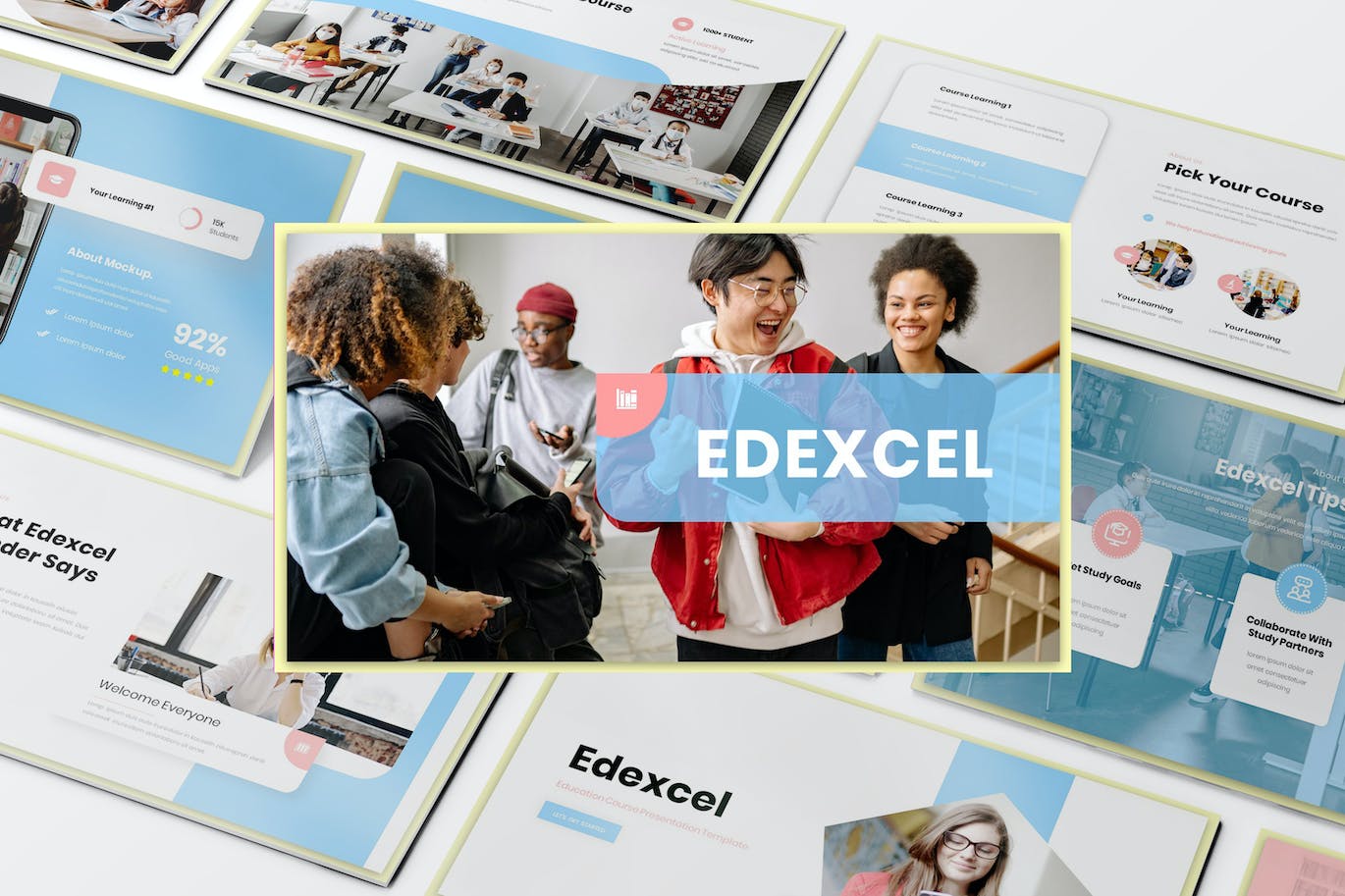教育机构演示PPT幻灯片模板下载 Edexcel Education Presentation PowerPoint Template 幻灯图表 sucaiwan.com