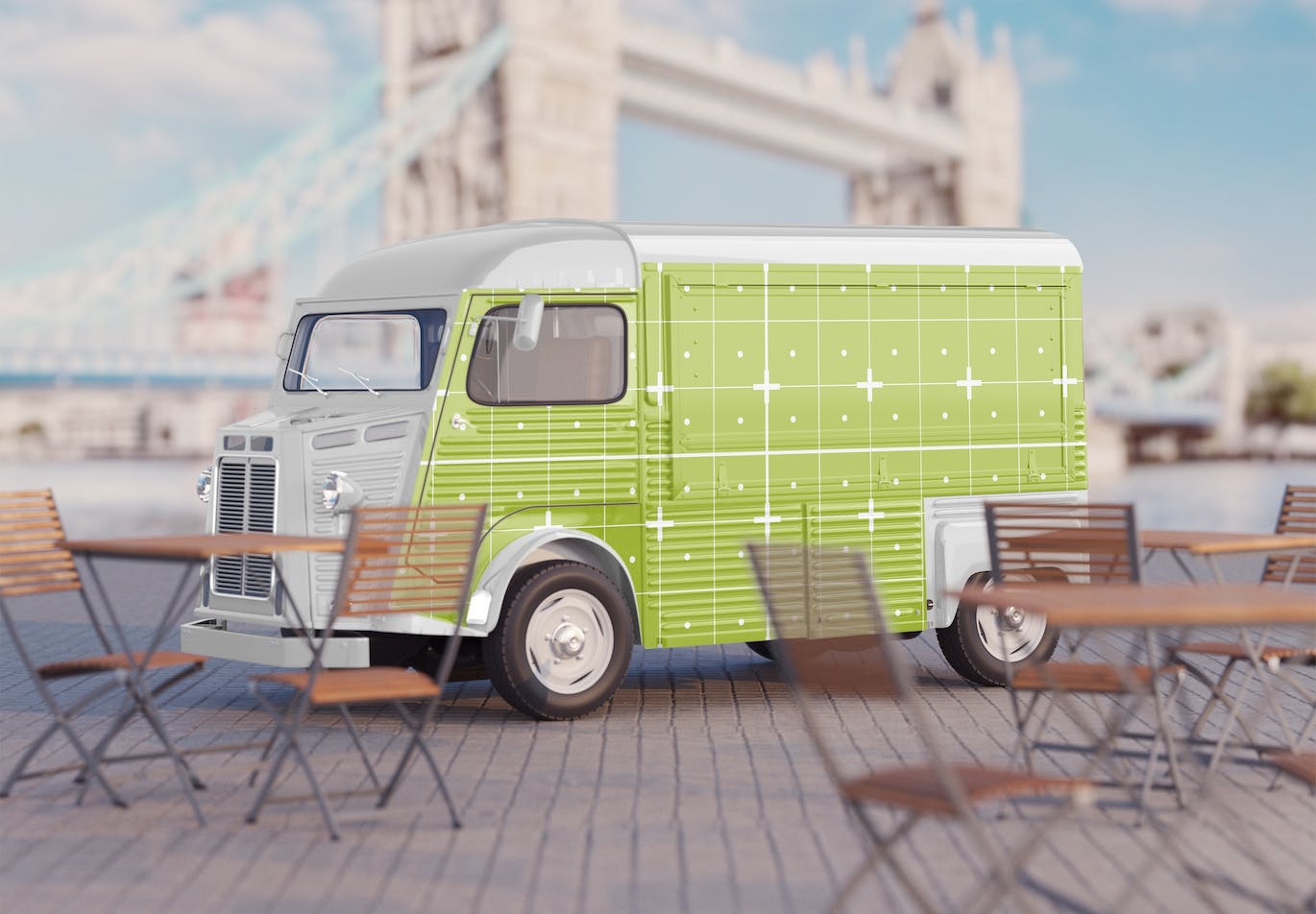 复古餐车广告场景样机图 Set Vintage Food Truck Scene Mockup 样机素材 sucaiwan.com