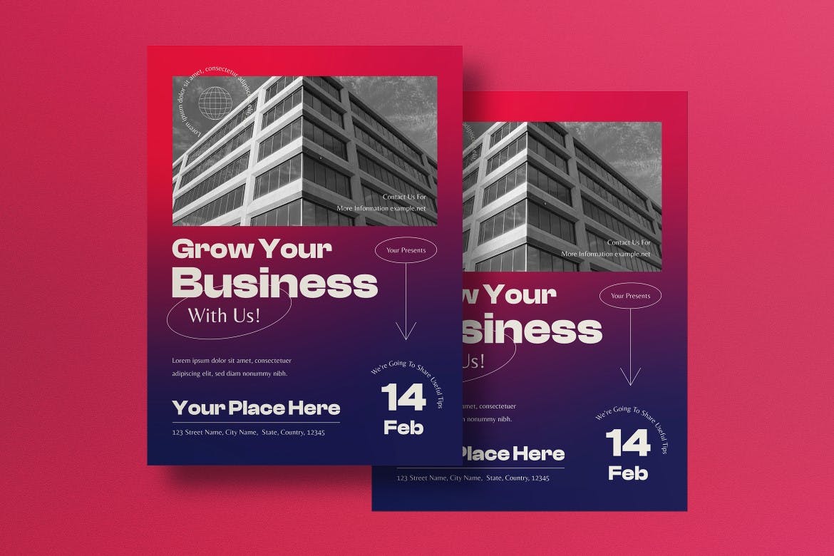 渐变色商业海报模板 Fuscia Gradient Business Flyer 设计素材 sucaiwan.com