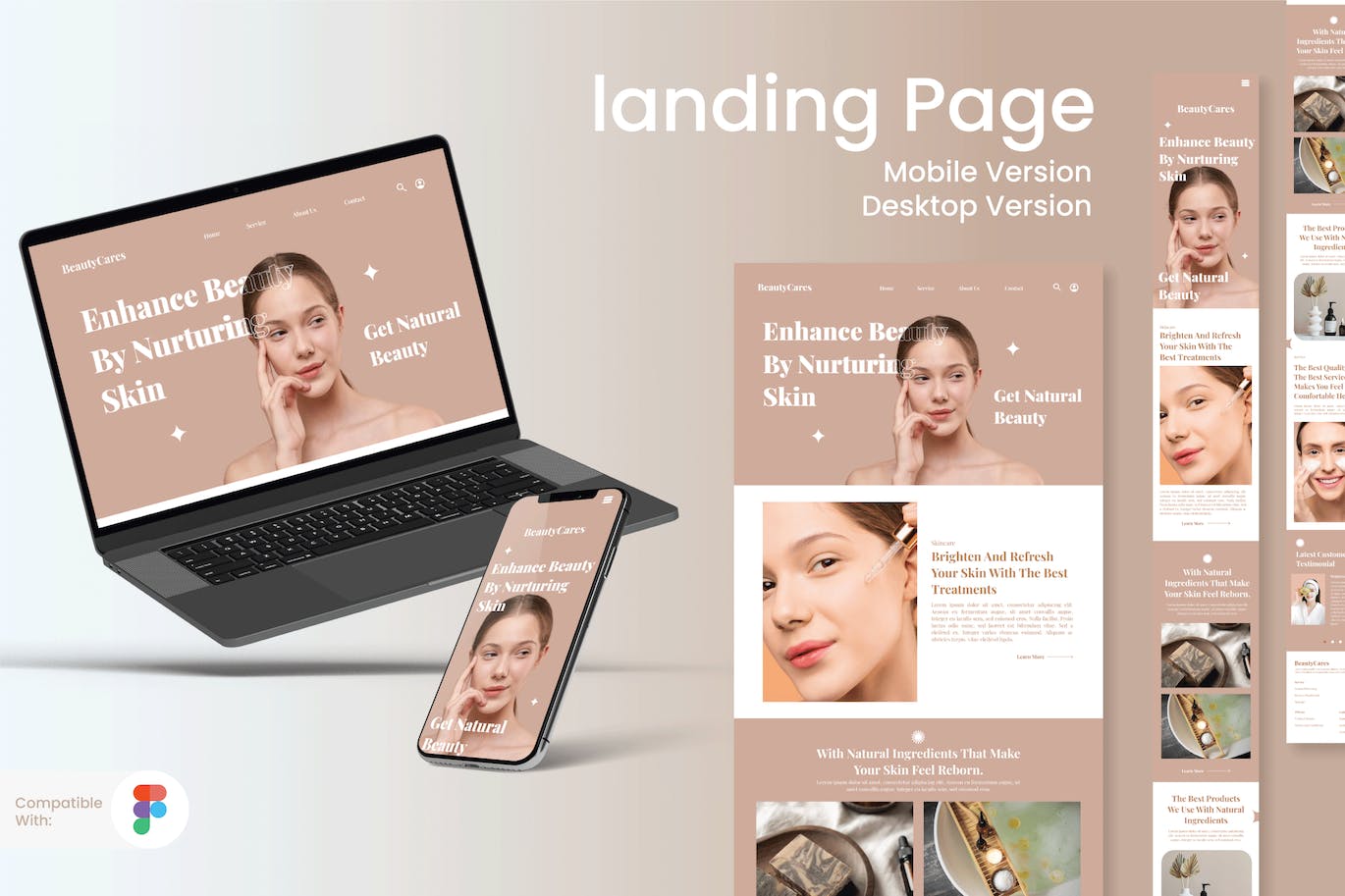 护肤品网站响应式设计着陆页主页模板 Skincare Landing Page APP UI sucaiwan.com