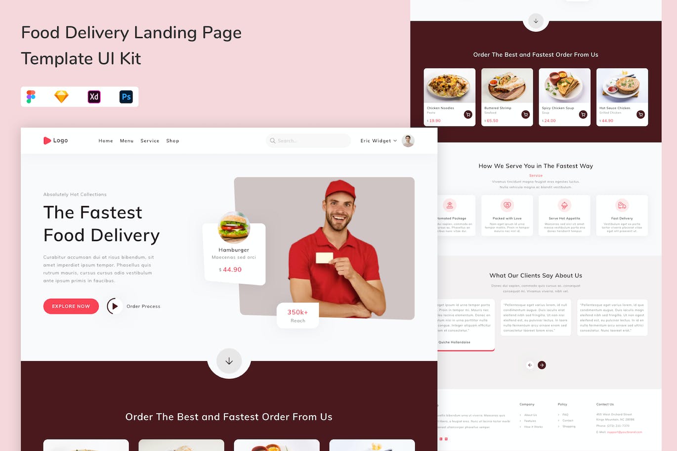 送餐网站着陆页模板UI套件 Food Delivery Landing Page Template UI Kit APP UI sucaiwan.com