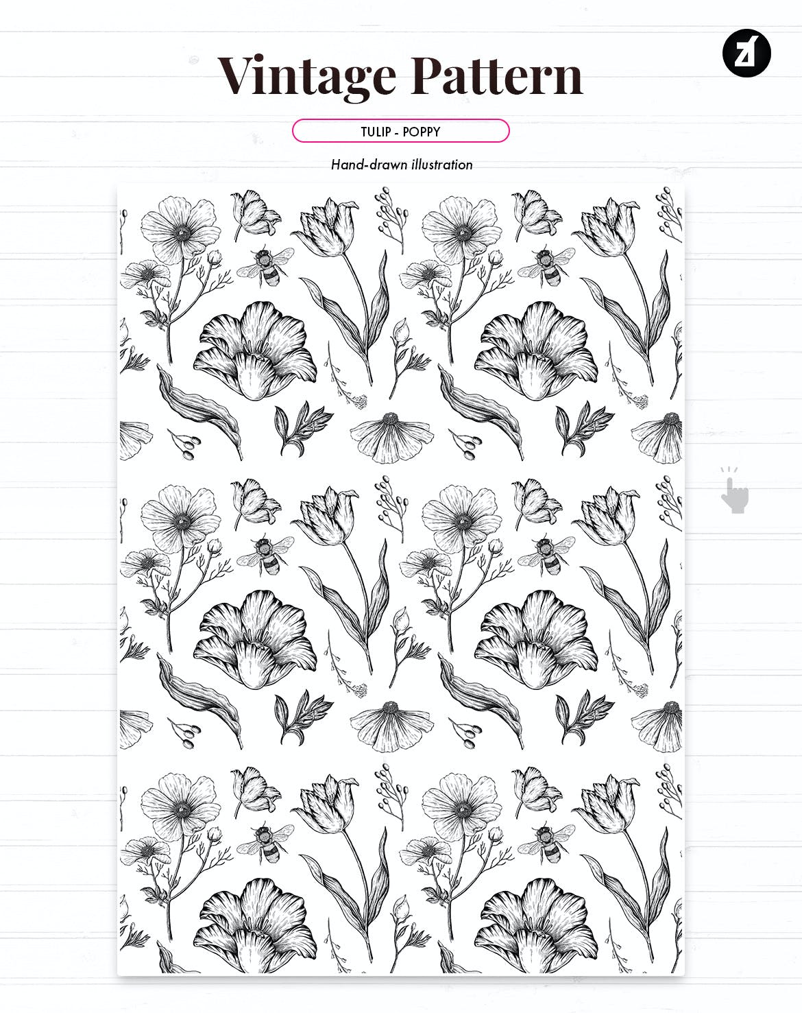 郁金香&罂粟复古插画和图案 Tulip and poppy vintage illustration and pattern 图片素材 sucaiwan.com