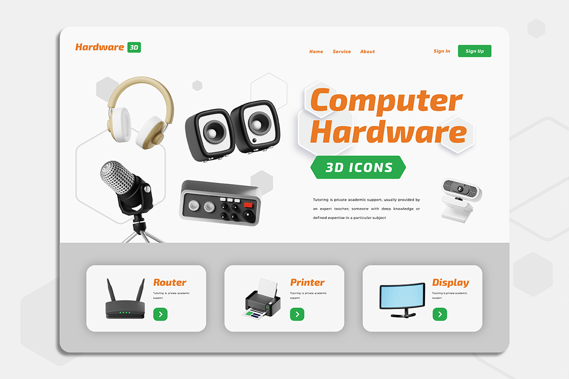 计算机硬件3D图标 Cubicle – Computer Hardware 3D Icon 图标素材 sucaiwan.com