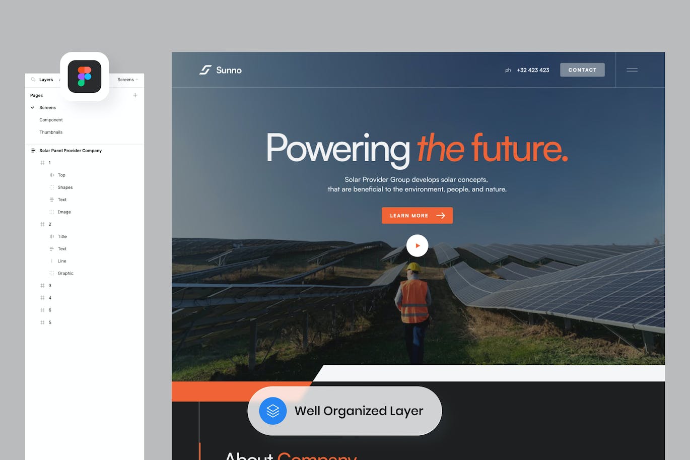 太阳能电池板供应商公司网站着陆页UI设计模板 Sunno – Solar Panel Provider Company Landing Page APP UI sucaiwan.com