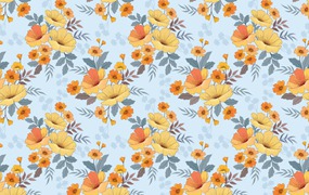 黄色和橙色花朵无缝图案素材 Yellow and orange flowers seamless pattern.