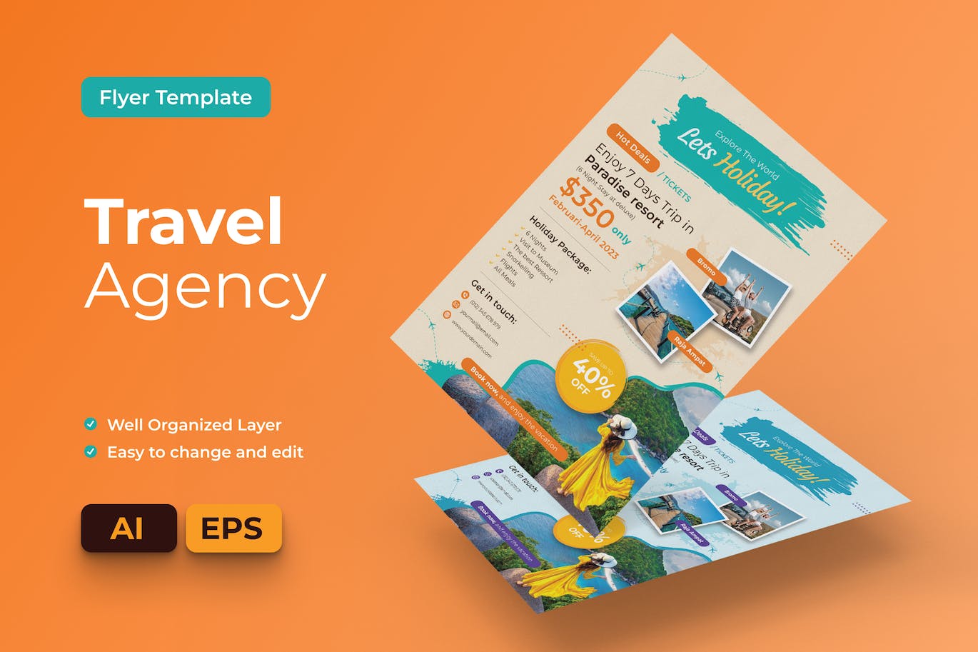 旅行社传单AI&EPS矢量模板 Travel Agency Flyer Ai & EPS Template 设计素材 sucaiwan.com