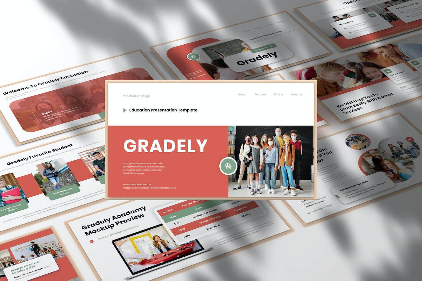 课堂教育PPT幻灯片模板下载 Gradely Education Presentation PowerPoint Template 幻灯图表 sucaiwan.com