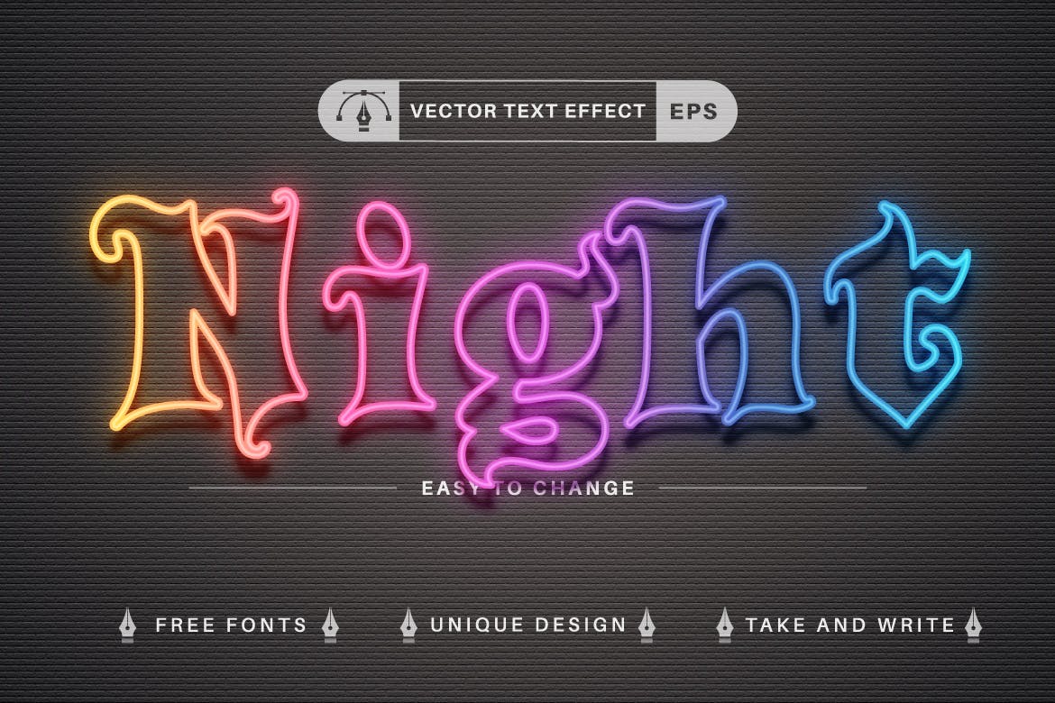 10种渐变彩虹矢量文字效果字体样式 Set 10 Rainbow Editable Text Effects, Font Styles 插件预设 sucaiwan.com