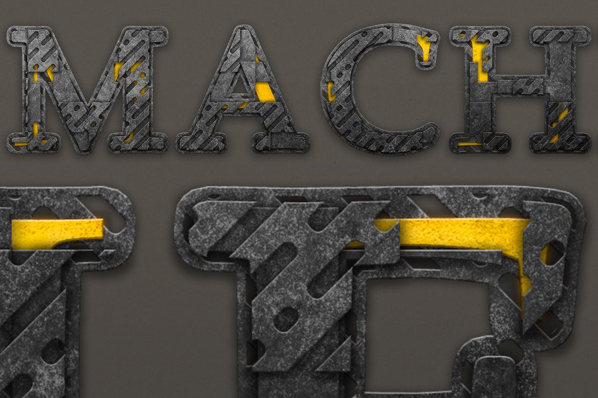 金属工业元素文本效果处理PS动作 Industrial Layer and Text Effect Photoshop Action 插件预设 sucaiwan.com