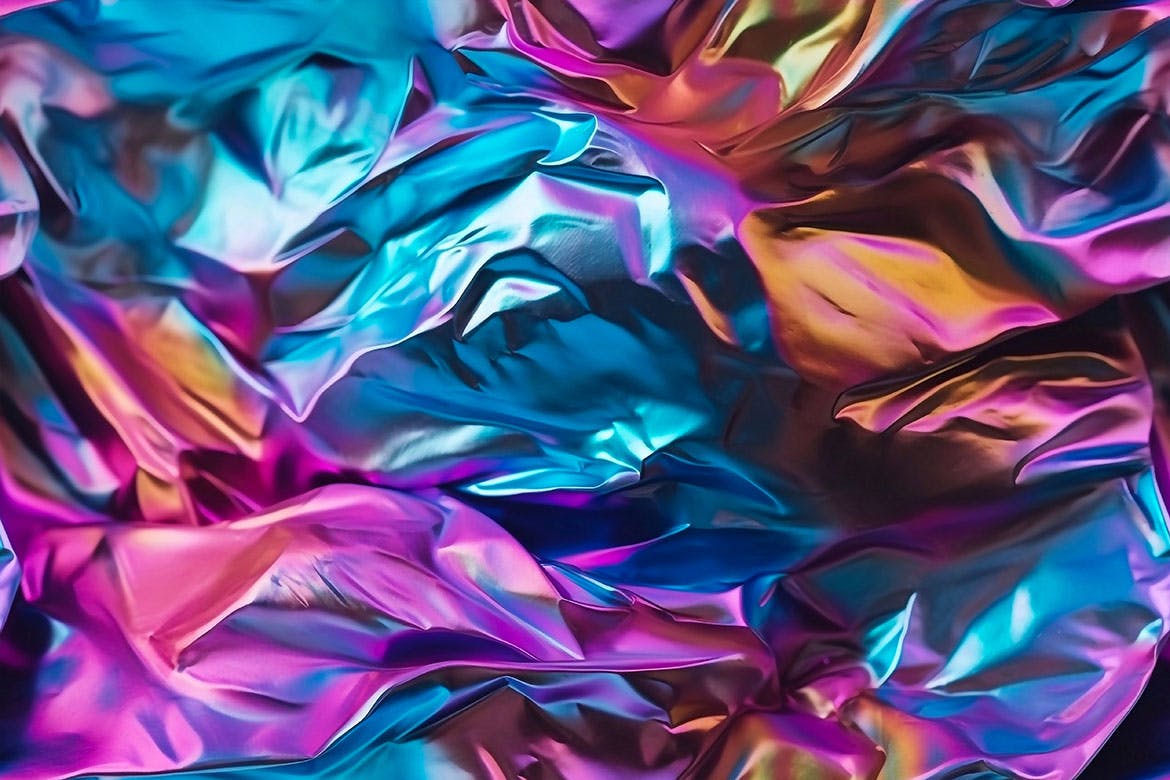 3D全息彩虹皱褶铝箔无缝背景 Iridescent Crumpled Foil Seamless Backgrounds 图片素材 sucaiwan.com
