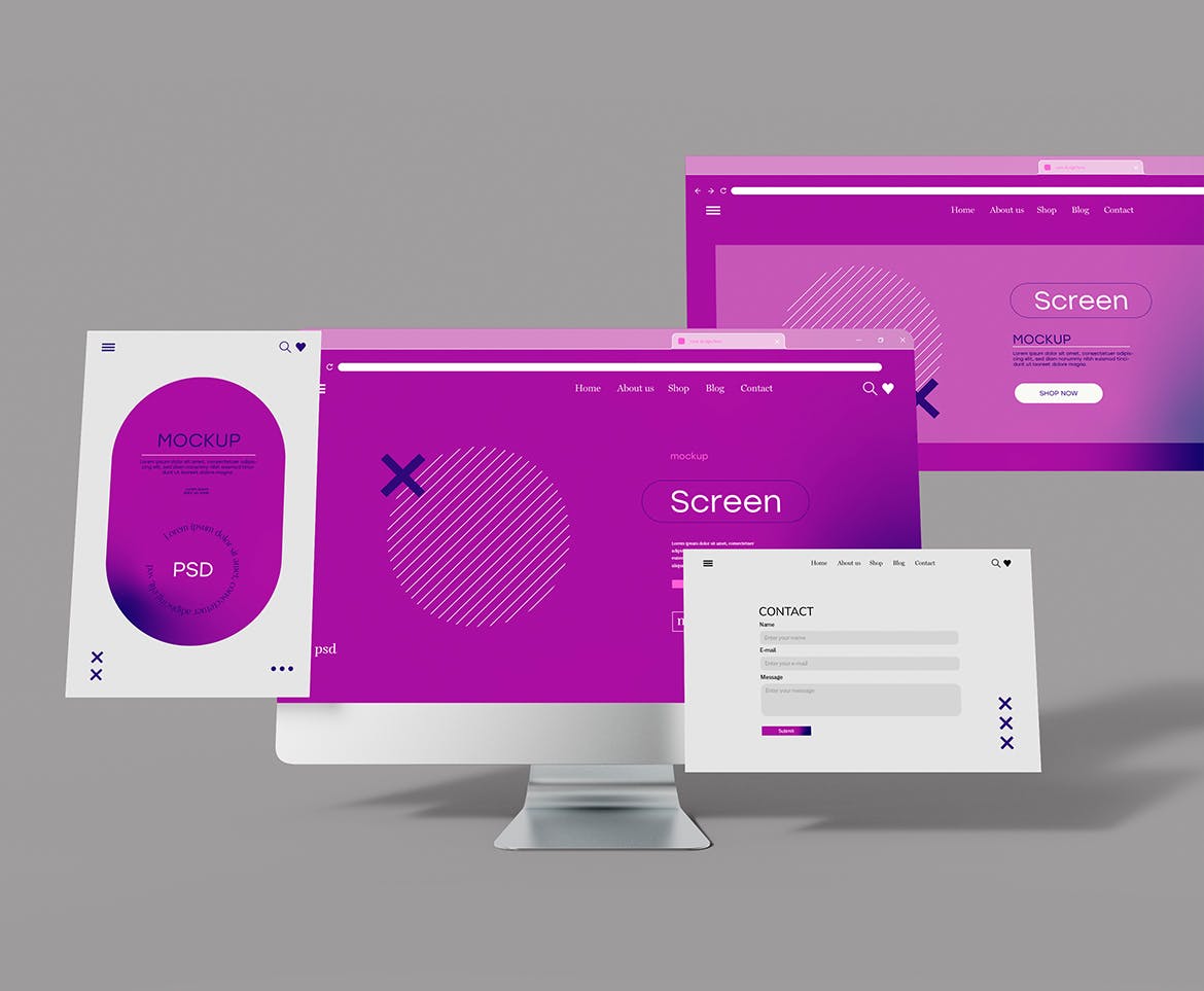 UI屏幕设计电脑样机psd模板v3 Computer with UI Screen Design Mockup 样机素材 sucaiwan.com