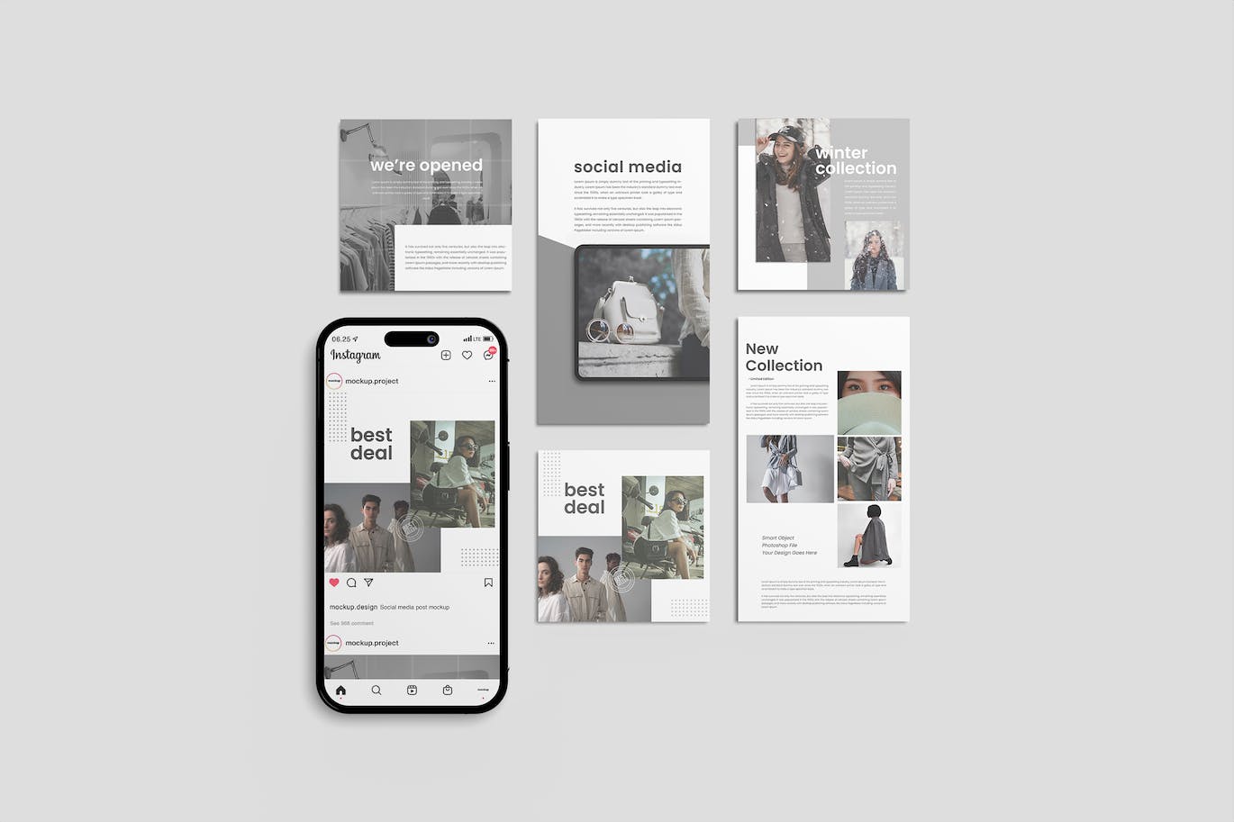 INS贴图&故事页面手机屏幕样机psd模板v1 XFA – Social Media Mockup V1 样机素材 sucaiwan.com
