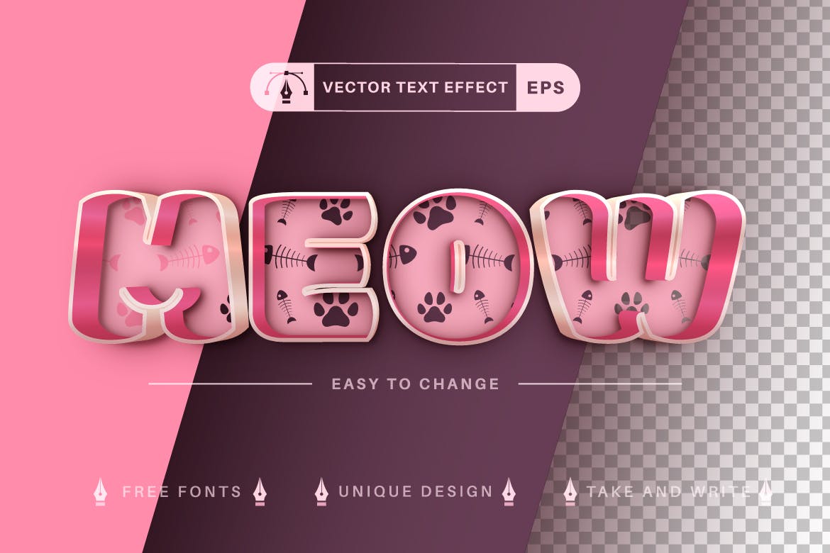 猫元素双色矢量文字效果字体样式 Cat Double Color Editable Text Effect, Font Style 插件预设 sucaiwan.com