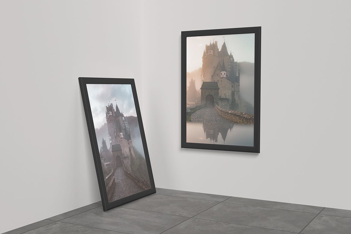 墙角作品展示画框架样机图psd模板 Frame Mockup 样机素材 sucaiwan.com