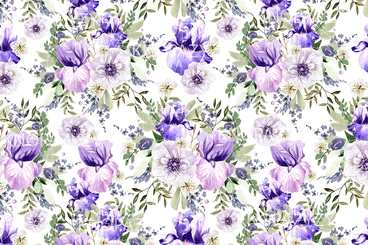 手绘彩色花卉水彩图案素材 Hand Drawn Watercolor 15 Patterns 图片素材 sucaiwan.com