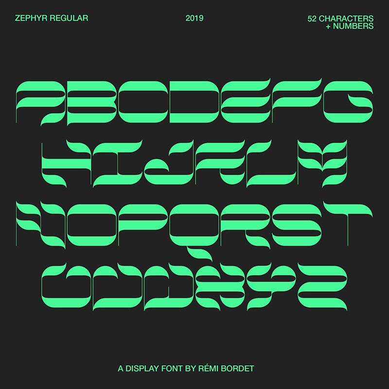 Zephyr时尚波浪曲线英文字体 设计素材 sucaiwan.com