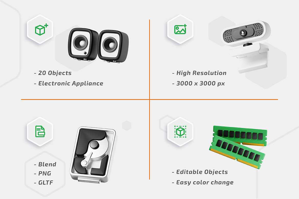 计算机硬件3D图标 Cubicle – Computer Hardware 3D Icon 图标素材 sucaiwan.com