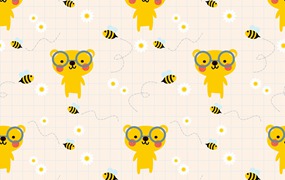 可爱的眼镜小熊无缝图案 Cute Bear Wears Eyeglasses Seamless Pattern