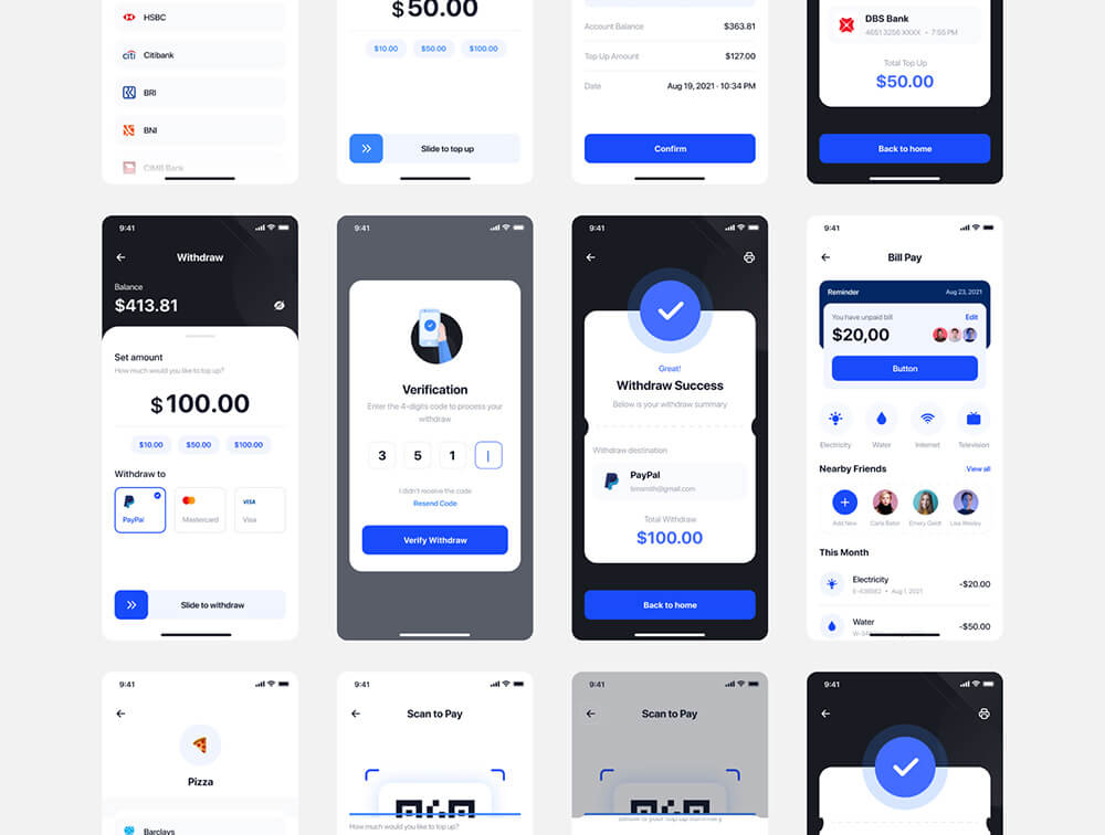 适用于电子钱包和金融行业的现代App UI设计套件 APP UI sucaiwan.com